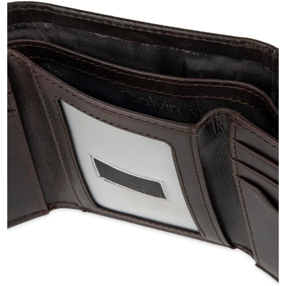Men's Stylish Brown Leather Trifold Wallet Card Slots Slip Pockets Designed
